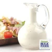 ranch dressing in a glass pitcher