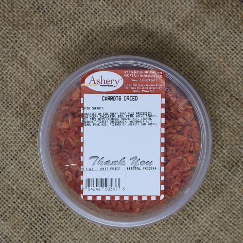 Clear container of dried carrots