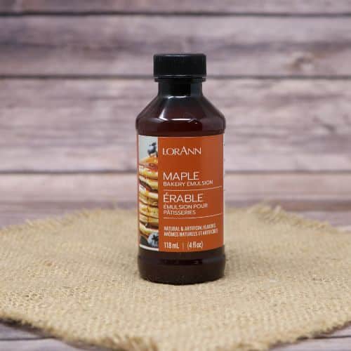 Small bottle of maple flavored syrup